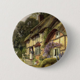 Vintage Architecture, Country Cottage House 2 Inch Round Button
