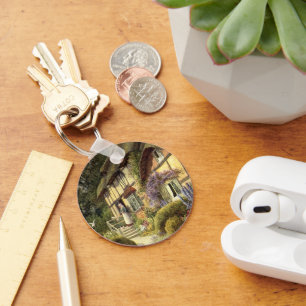 Vintage Architecture, Country Cottage House Keychain