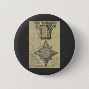 Vintage Architecture, Decorative Capital Crown 2 Inch Round Button
