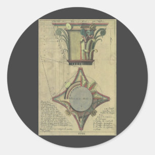 Vintage Architecture, Decorative Capital Crown Classic Round Sticker