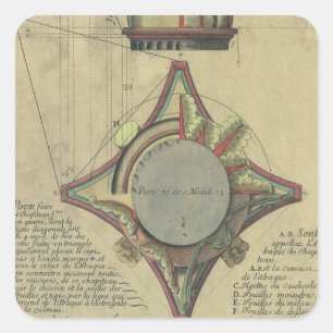 Vintage Architecture, Decorative Capital Crown Square Sticker