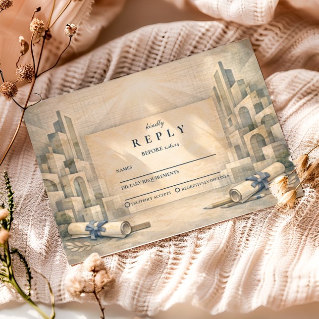 Vintage Architecture Drawing Graduation RSVP Card (Creator Uploaded)