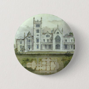 Vintage Architecture, French Chateau Floor Plans 2 Inch Round Button