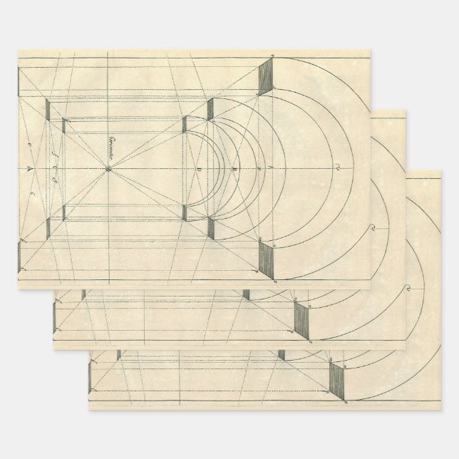 Vintage Architecture, Renaissance Arch Perspective Wrapping Paper Sheet (Set)