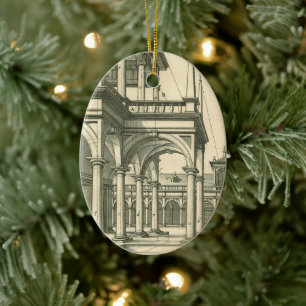 Vintage Architecture, Roman Courtyard with Columns Ceramic Ornament