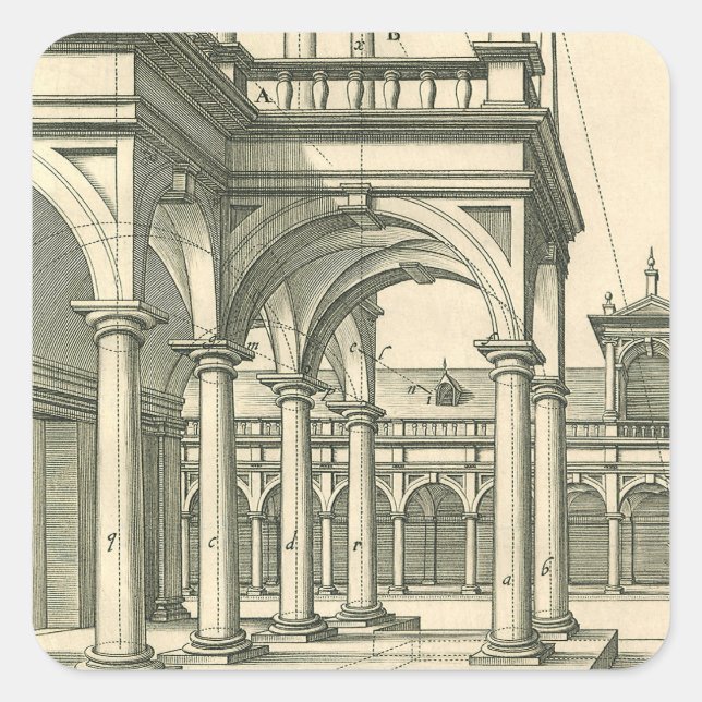 Vintage Architecture, Roman Courtyard with Columns Square Sticker (Front)