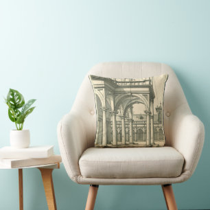 Vintage Architecture, Roman Courtyard with Columns Throw Pillow