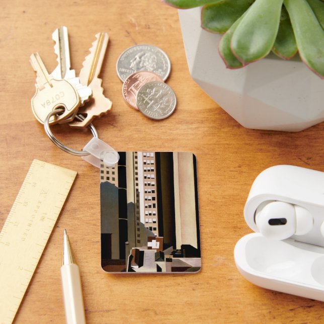 Vintage Architecture, Skyscrapers by Sheeler, 1922 Keychain (Desk)