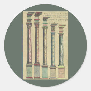 Vintage Architecture, the 5 Architectural Orders Classic Round Sticker