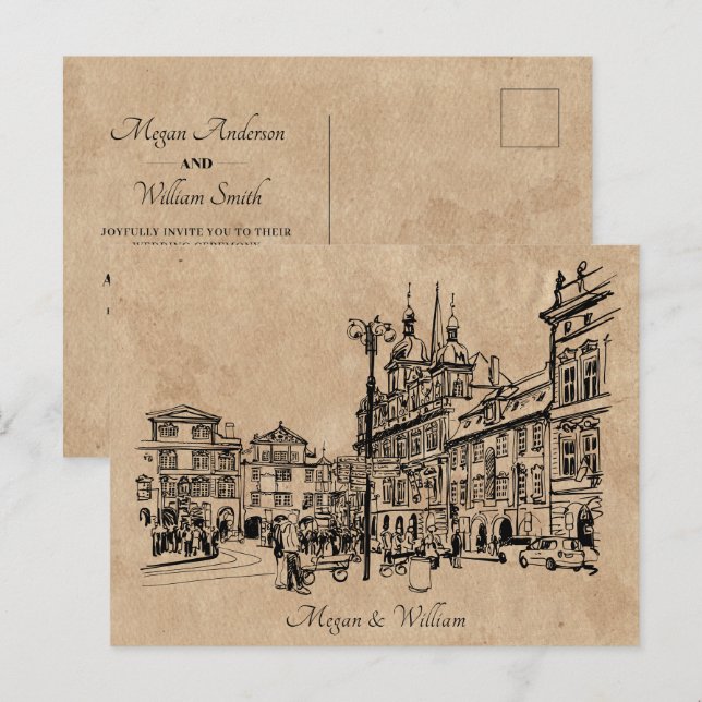 Vintage architecture wedding postcard (Front/Back)