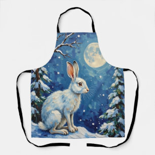 Vintage Arctic Hare in Winter Moonlight Christmas  Apron