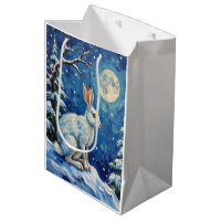 Vintage Arctic Hare in Winter Moonlight Christmas 