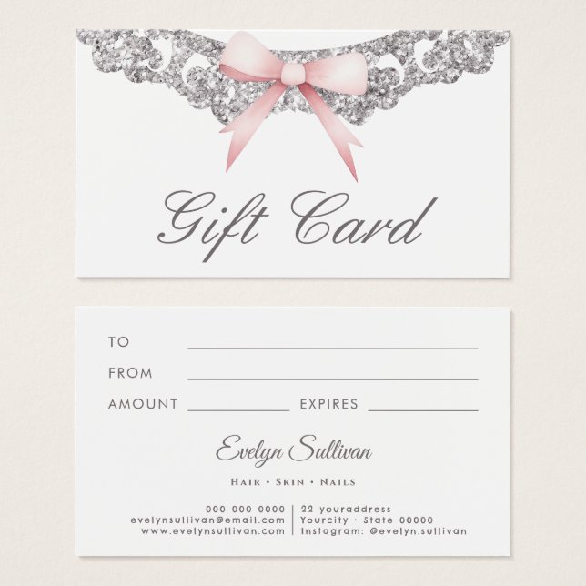 Vintage argent cadre rose arc carte cadeau (Devant & derrière)