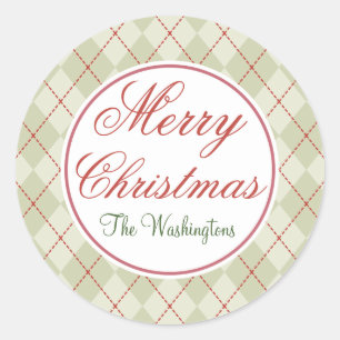 Vintage Argyle Merry Christmas Gift Stickers