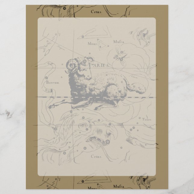 Vintage Aries Constellation Map Hevelius 1690 (Front)