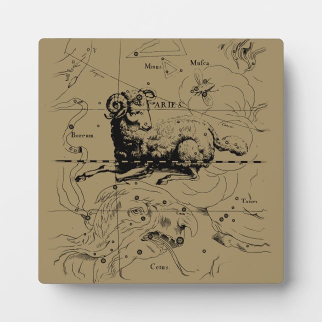 Vintage Aries Constellation Map Hevelius 1690 Plaque (Front)