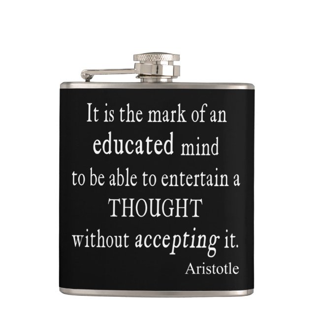 Vintage Aristotle Educated Mind Thought Quote Hip Flask (Front)