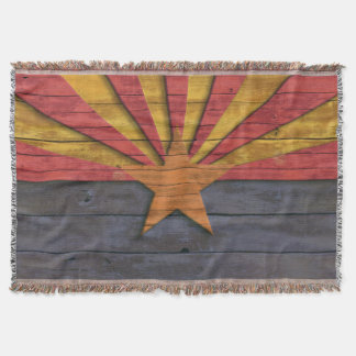 Vintage Arizona Flag Distressed Wood Look Throw Blanket