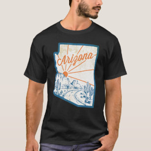 Vintage Arizona State Map Hand Drawn Desert Landsc T-Shirt