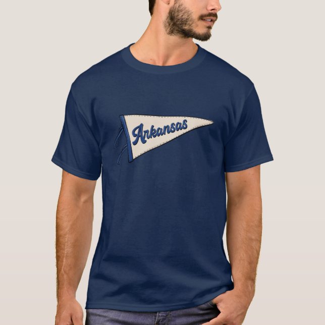 Vintage Arkansas Pennant Flag Blue T-Shirt (Front)
