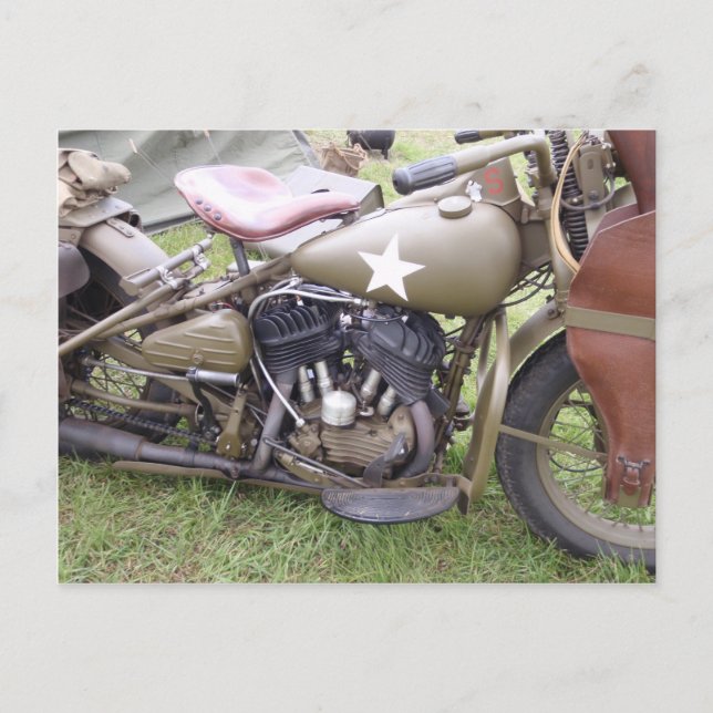 Vintage Army Motorcycle Postcard (Front)