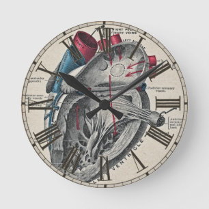 Vintage Art Anatomical Heart Diagram - science Round Clock