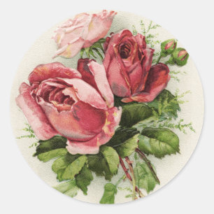 Vintage Art Antique Roses Classic Round Sticker