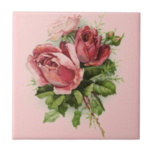 Vintage Art Antique Roses Tile