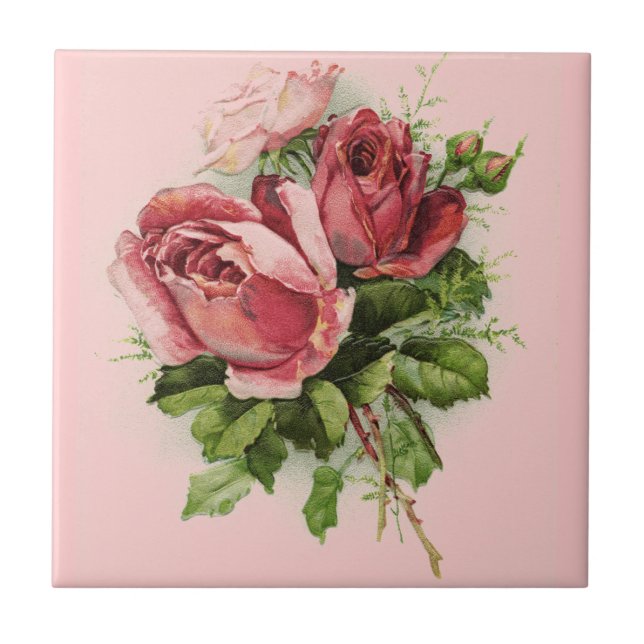 Vintage Art Antique Roses Tile (Front)