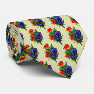 Vintage Art Blue Iris Flower Bouquet Pattern Tie
