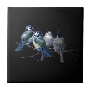vintage art bluebirds on branch tile