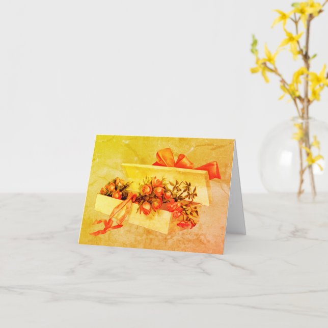 Vintage Art Box Of Roses Blank Note Card (Yellow Flower)