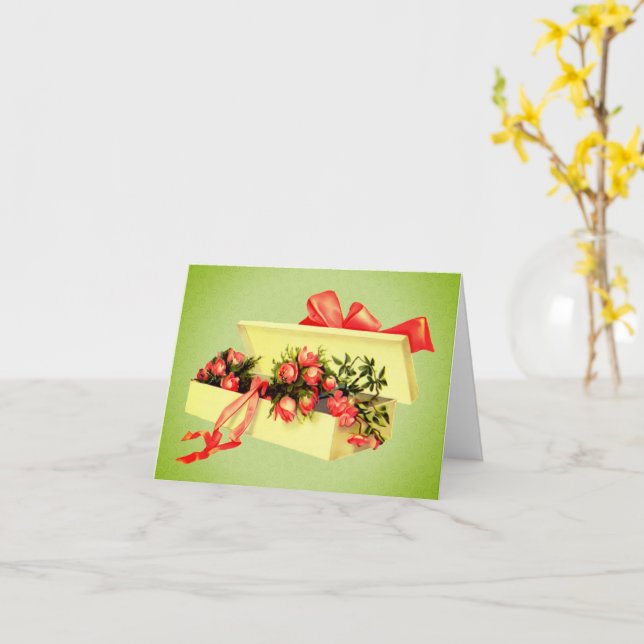 Vintage Art Box Of Roses Blank Note Card (Yellow Flower)