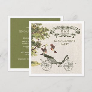 Vintage Art Burlap Texture Engagement Party Invitation