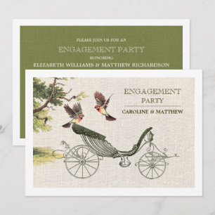 Vintage Art Burlap Texture Engagement Party Invitation