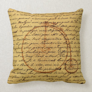 Vintage Art Calligraphy and Retro bicycle Throw Pillow