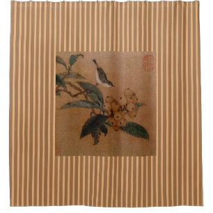 Vintage art Chinese silvereye bird and loquats