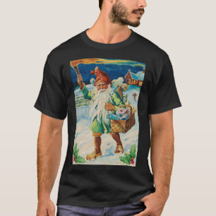 Vintage Art Christmas Gnome Gnomies Santa's Elf Co T-Shirt