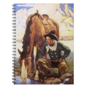 Vintage Art, Cowboy Watering His Horse by NC Wyeth Notebook