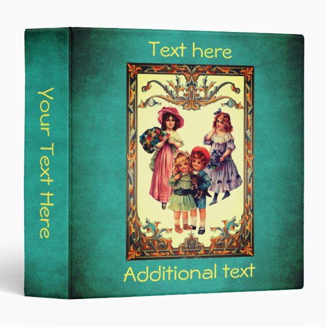 Vintage Art Cute Victorian Children Personalized Binder (Front/Spine)