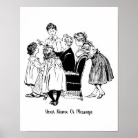 Vintage Art Dad Telling a Story to Children