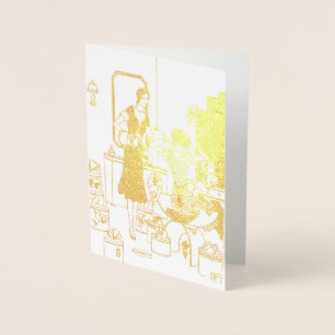Vintage Art Deco 1920s Hat Shop Illustration Foil Card