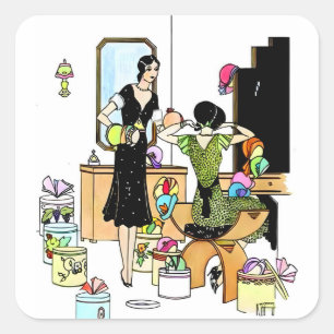 Vintage Art Deco 1920s Hat Shop Illustration  Square Sticker