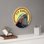 Vintage Art Deco 1939 Locomotive Train Ad Large Clock<br><div class="desc">This is a digitally enhanced print derived from a vintage Art Deco advertisement for a 1939 Hiawatha Milwaukee Road locomotive train. Although the background colour was derived from the original,  you can customize it. You can also easily personalize the text in this template.</div>