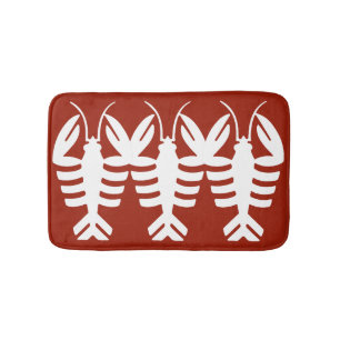 Vintage Art Deco Animal, White Lobster on Red Bath Mat