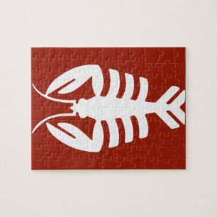 Vintage Art Deco Animal, White Lobster on Red Jigsaw Puzzle