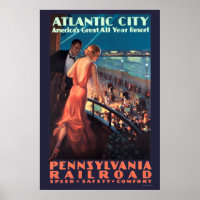 Vintage Art Deco Atlantic City At Night Travel
