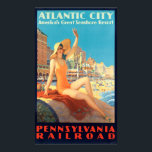 Vintage Art Deco Atlantic City Travel Poster<br><div class="desc">This is a digitally enhanced print of a vintage Art Deco Atlantic City, Pennsylvania Railroad travel tourism poster by Edward M. Eggleston. It features a young woman in swim wear on the beach with Atalnta City in the background.</div>