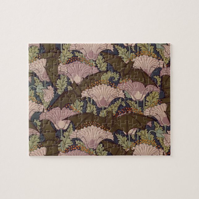 Vintage Art Deco Bat and Flowers Jigsaw Puzzle (Horizontal)