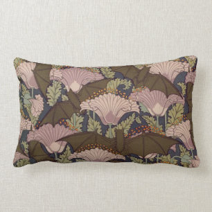 Vintage Art Deco Bat and Flowers Lumbar Pillow
